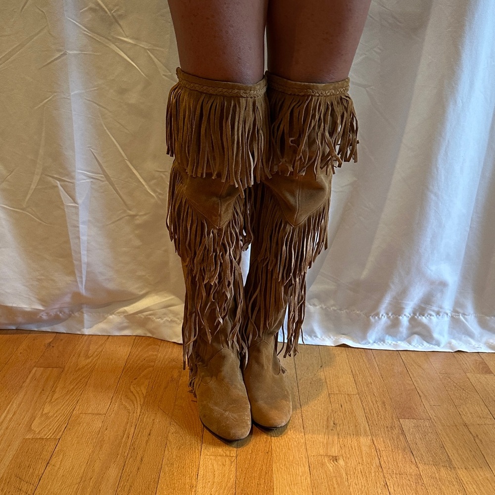 Sam Edelman Fringe Over-the-Knee Suede Boots - Brown